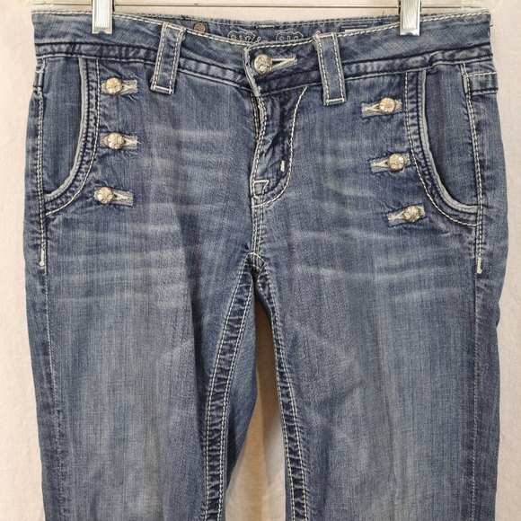 Miss Me Wide Leg Mid Rise Bling Jeans 27 JPS5148-2 MK14 Y2K Vintage Style - Picture 3 of 14